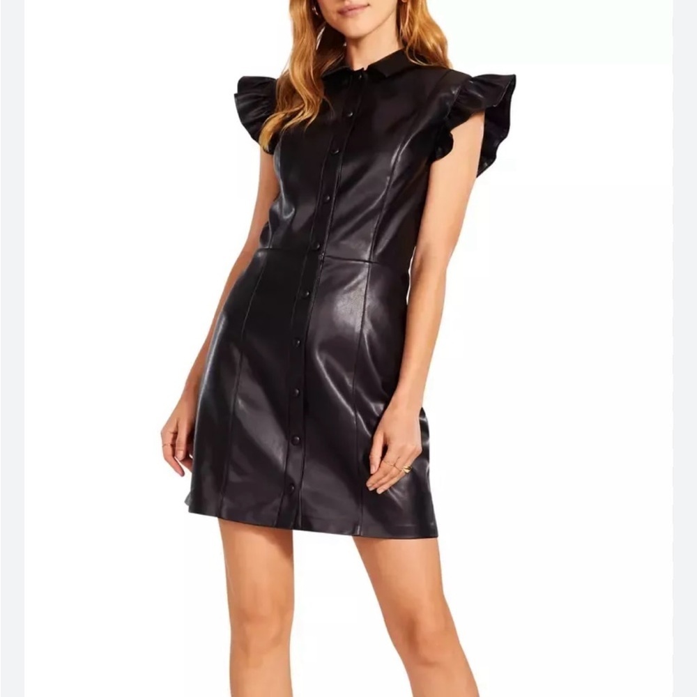 BB Dakota x Steve Madden Lima Faux Leather Black Mini Shirtdress Size S - NEW‎